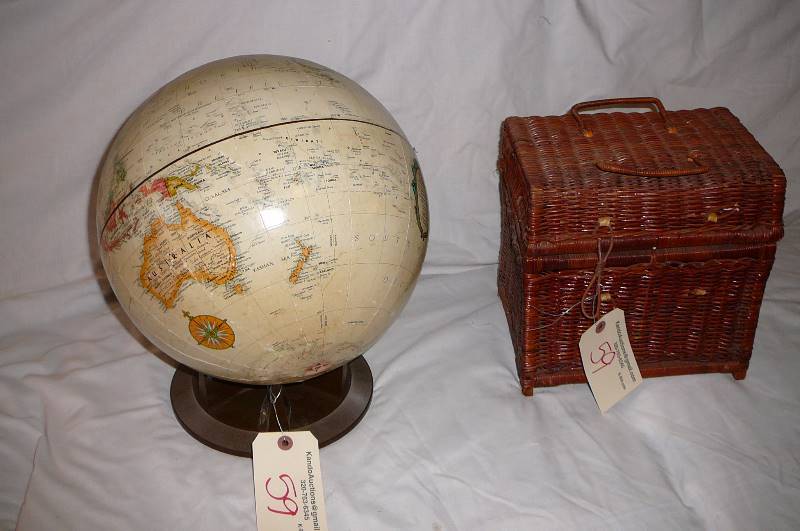 lot 59 image: Vintage world Globe & wicker basket