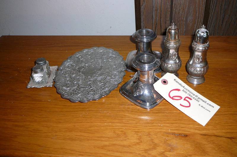 lot 65 image: Plated Silver Salt & Pepper Shakers Princess Plated Silver Candle stick Holders