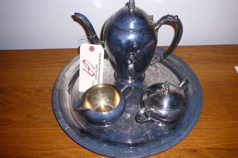 lot 69 image: Empire Craft Silver Plated, Coffee pot, Platter, Creamer, and Sugar