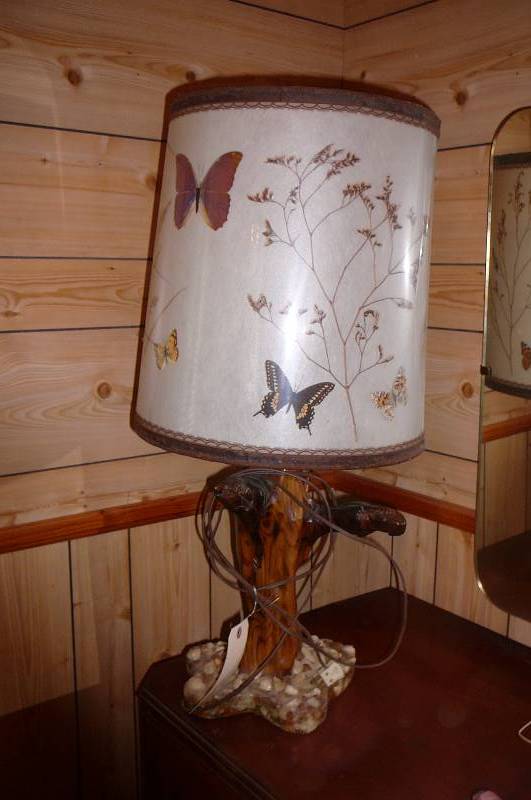 lot 177 image: Table lamp drift wood and stones 28 high
