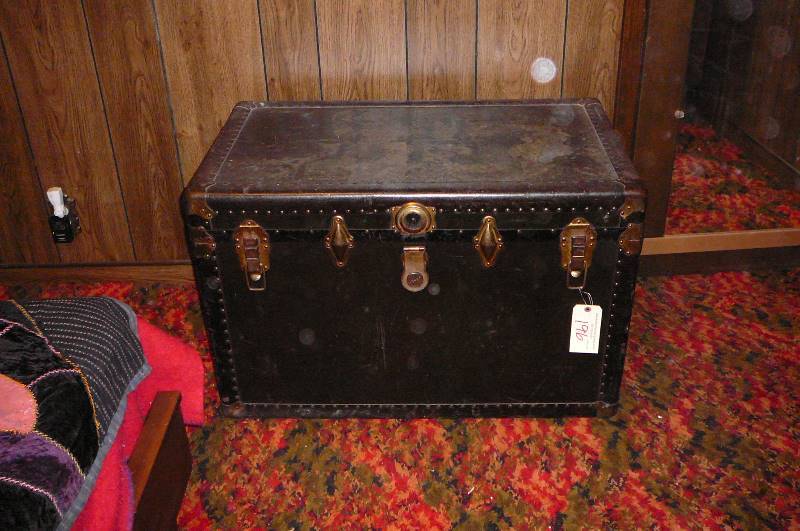 lot 196 image: Antique Trunk with inside shelf