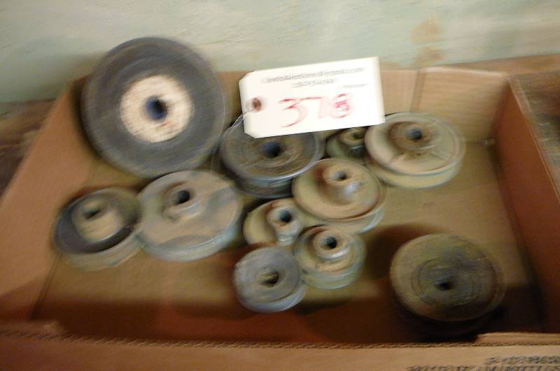 lot 378 image: lot of pullies & bench grinding wheel