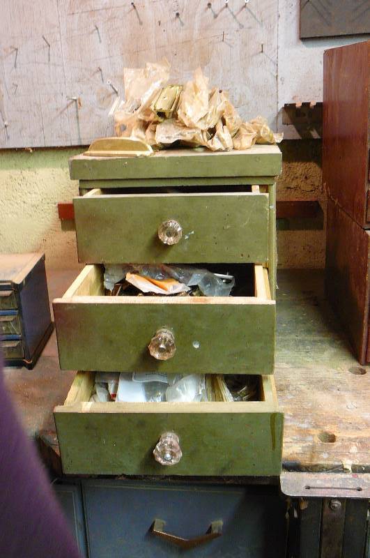 lot 383 image: wooden jewelry box  & lot of hardware