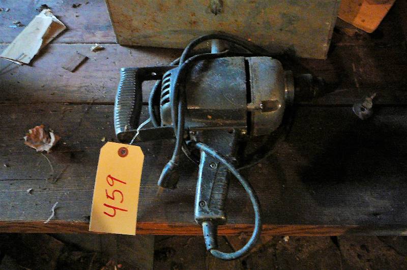 lot 459 image: Handcrafted Metal Wooden case with drill