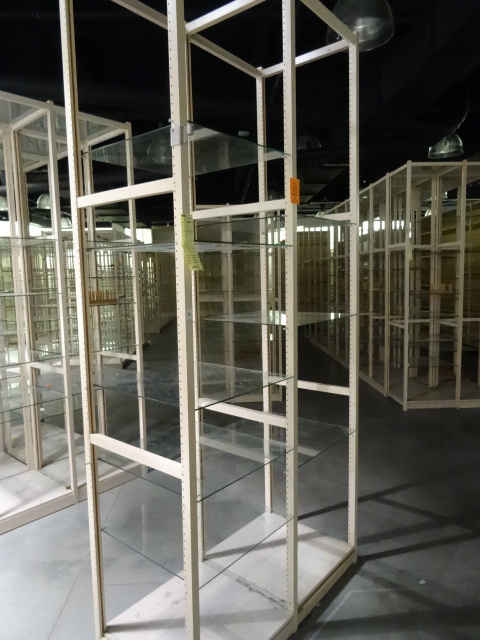 lot 107 image: Wood Retail Display Glass Shelves