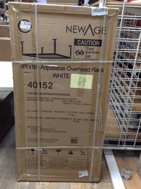 New Age 4 Ft x 8 FT Adjustable Overhead Rack Never used