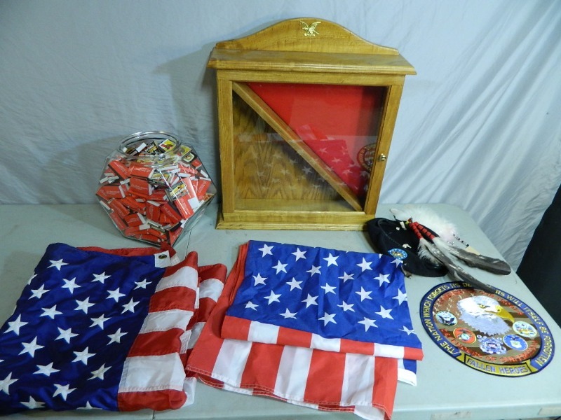 Flag Display Box, Flags, Fishbowl with Matches, etc