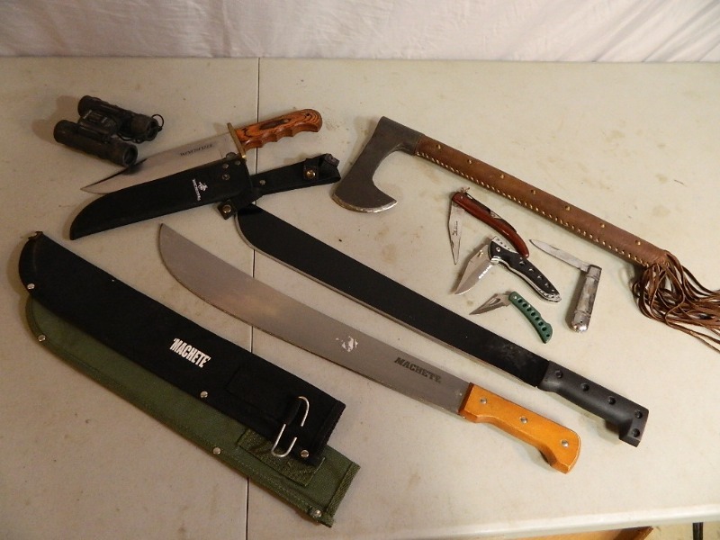 Winchester Knife, Machete knives, Binoculars, Etc