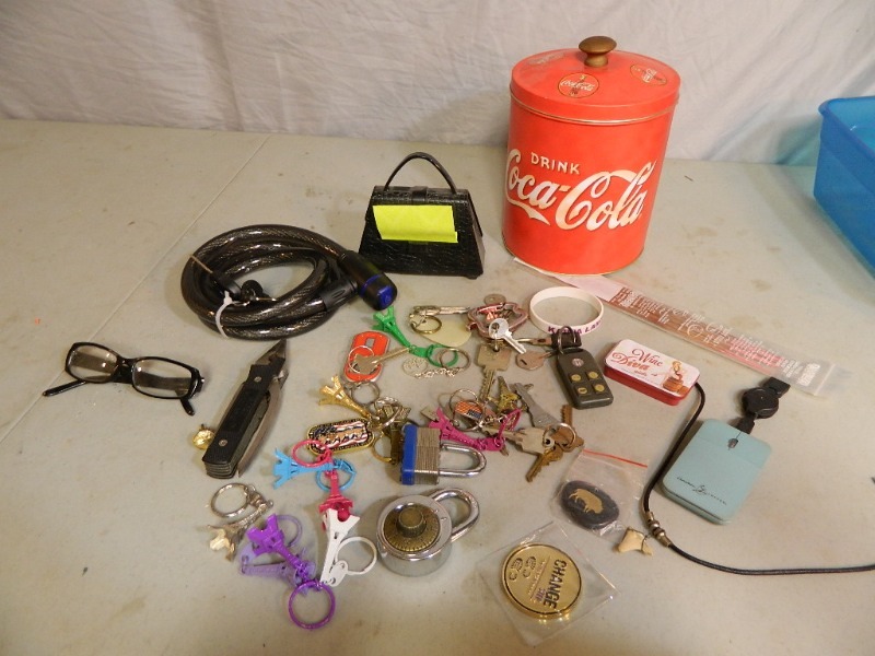 New Bike Lock, Multitool, Keys, Keychains, Coca Cola Canister, Etc