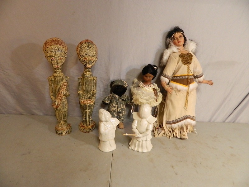 Porcelain Native American Doll and Collectibles