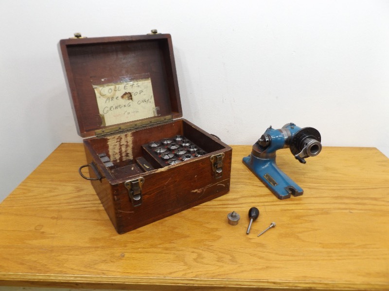 lot 1 image: Eastern Machine and Tool Grinding Fixture w5C Hardinge Collet Set in Wood Box