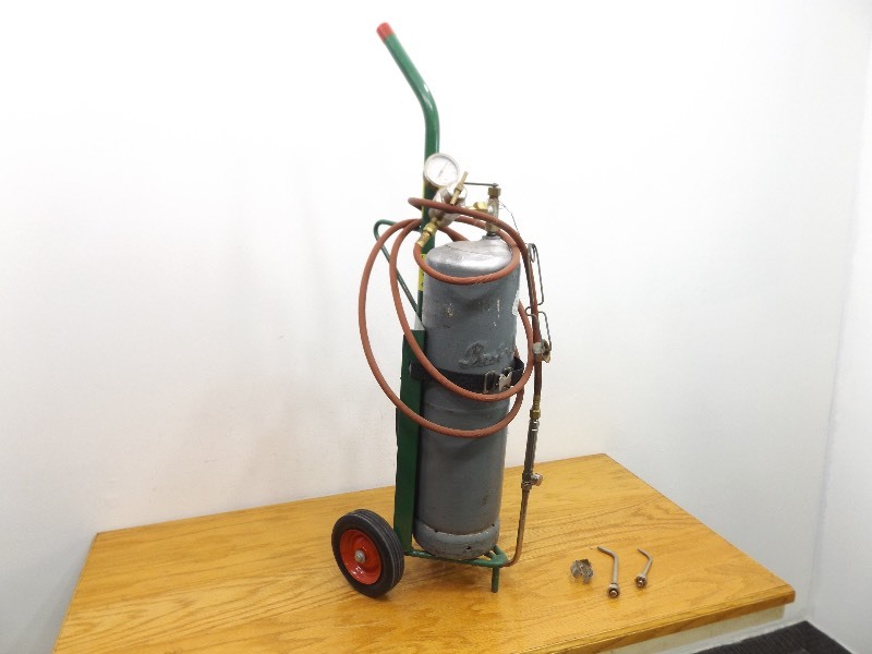 lot 3 image: Prest-O-Lite Acetylene Tank, Torch, and Cart