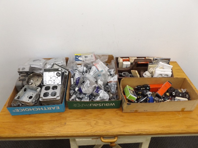 lot 22 image: Large Lot of Conduit Connectors, Junction Boxes, Switches, Plugs, etc.