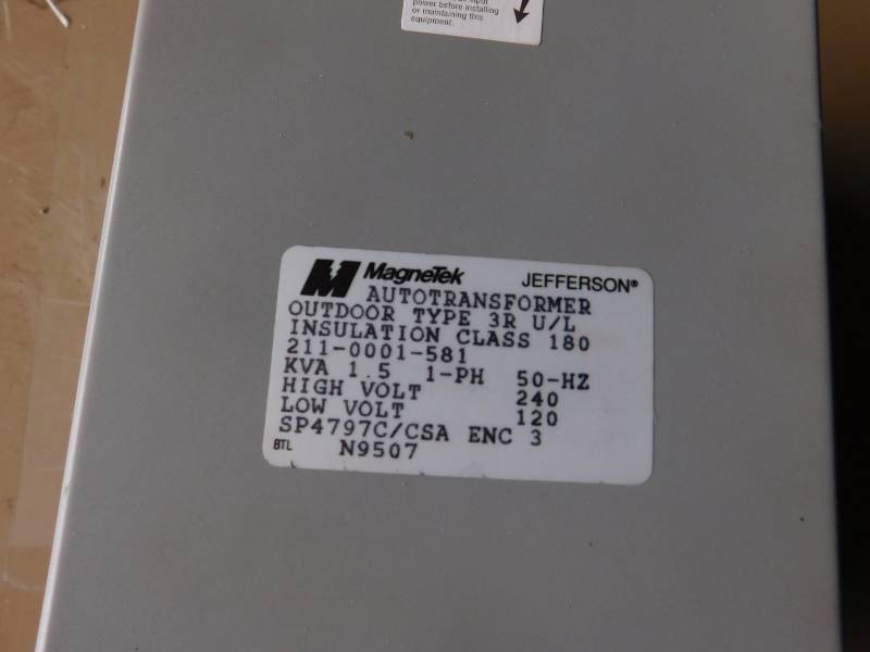 lot 22 image: Magnetek Jefferson Power Transformer - IndoorOutdoor 240 volt