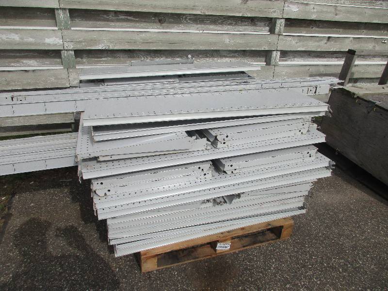 pallet of metal shelving