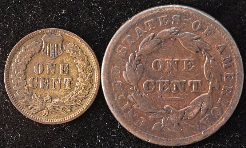 1838 CORONET HEAD LG CENT VG & 1908 INDIAN HEAD CENT VF