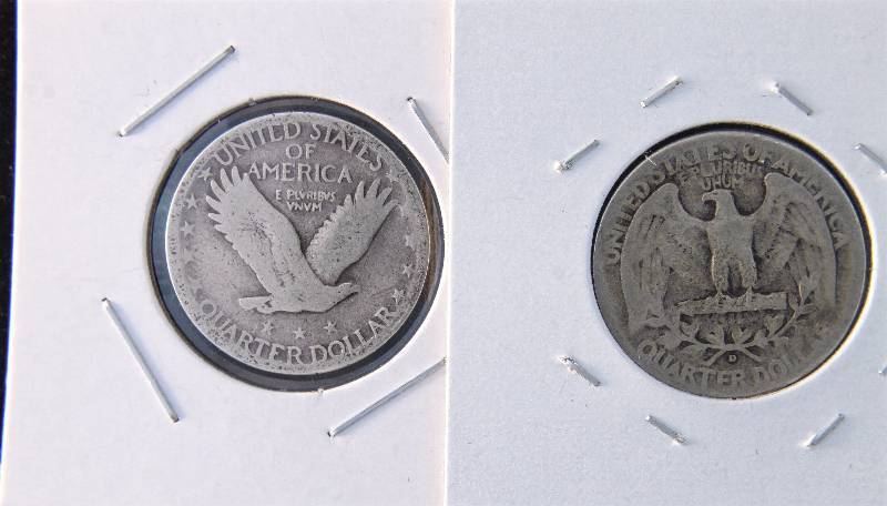 (2) SILVER QUARTERS 1929-D STAND LIBERTY & 1943-D WASHINGTON