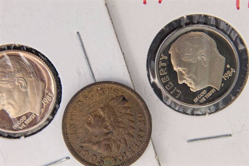 (3) COINS 1983-S & 1984-S PROOF DIMES & 1905 INDIAN HEAD CENT XF