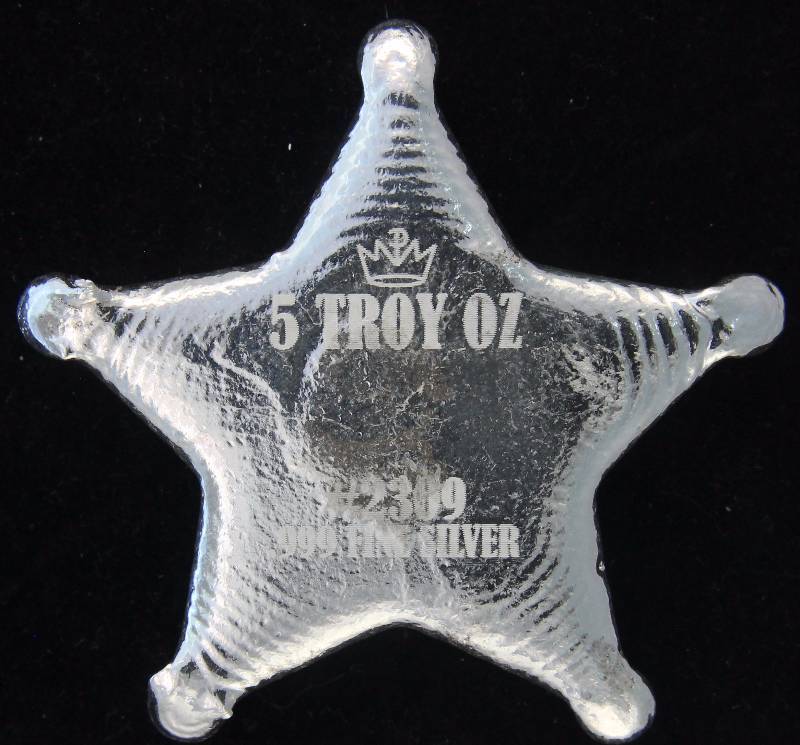 5 TROY Oz. .999 FINE SILVER SHERIFF BADGE ART BAR NICELY CRAFTED