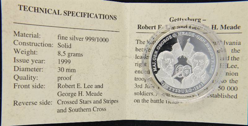 CIVIL WARGETTYSBURG PRIVATE COMMEMORATIVE (.999 FINE SILVER 8.5 GRAMS) IN AIRTITE HOLDER