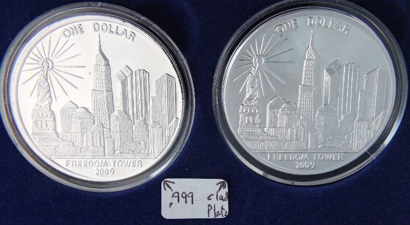 9-11 WTC-FREEDOM TOWER COMMEMORATIVE FROM WTC RECOVERY SILVER 1 TROY OZ. .999 FINE SILVER
