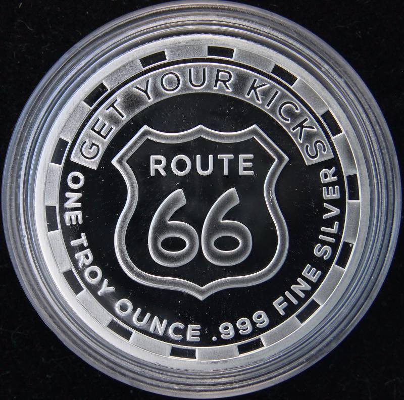 1 TROY OZ. .999 FINE SILVER ROUTE 66 IN AIRTITE HOLDER
