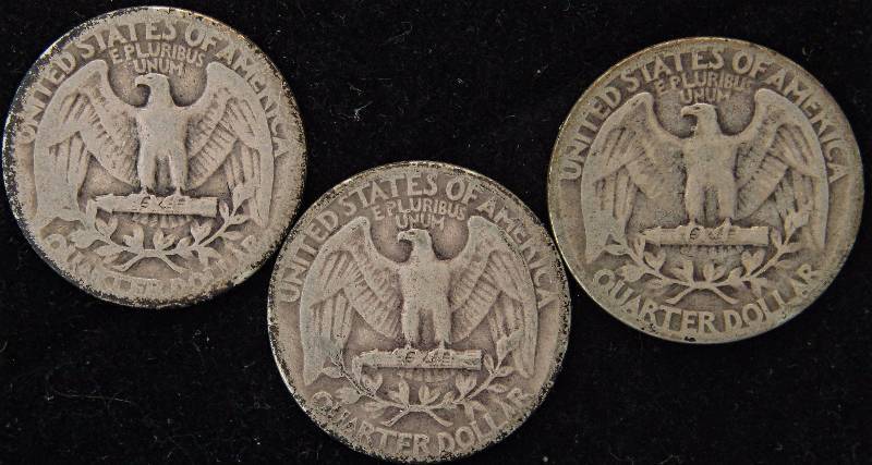 GROUP OF 3 WASHINGTON SILVER QUARTERS 1934, 1935, & 1936