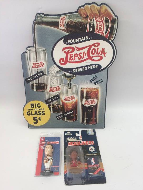 lot 52 image: Pepsi Sign and Bobbleheads