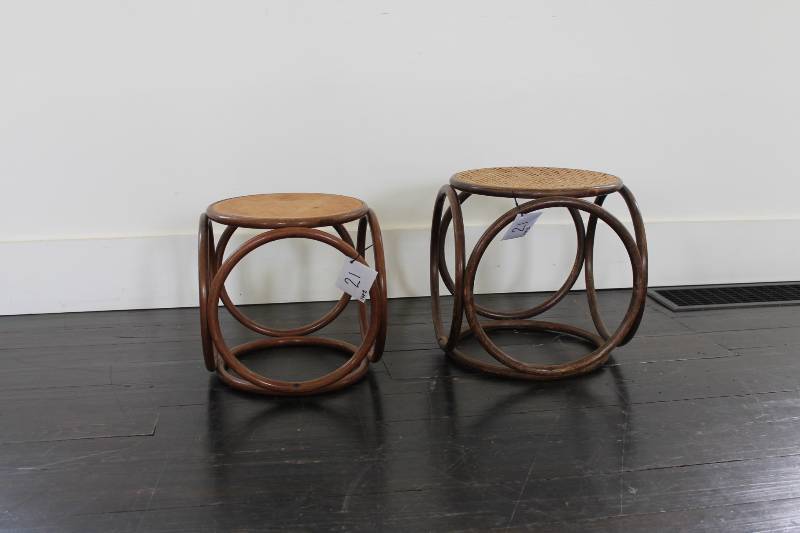 lot 21 image: Mid Century Modern Pair of Hassocks...