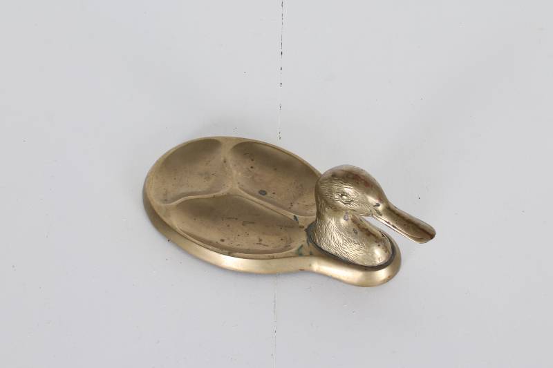 lot 54 image: Vintage Brass Duck Desk Organizer...