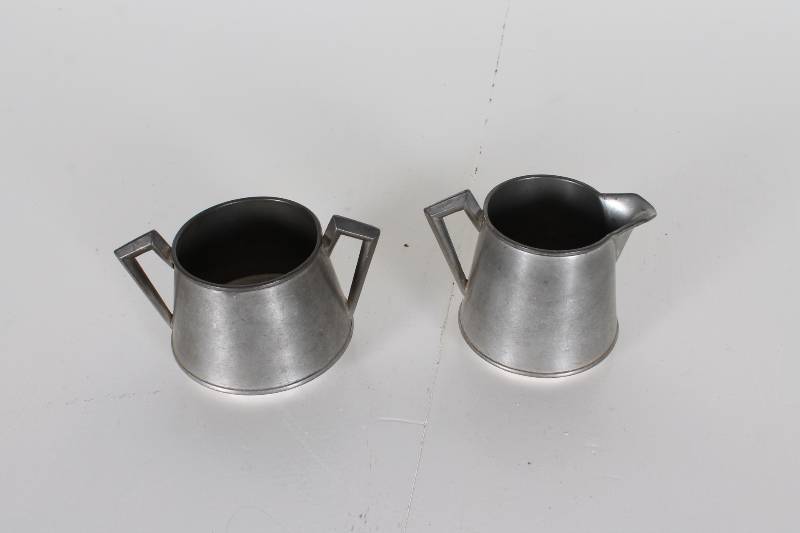 lot 55 image: Vintage Geometric Pewter Cream and ...