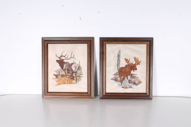 lot 61 image: Vintage Embroidery- Moose and Elk S...