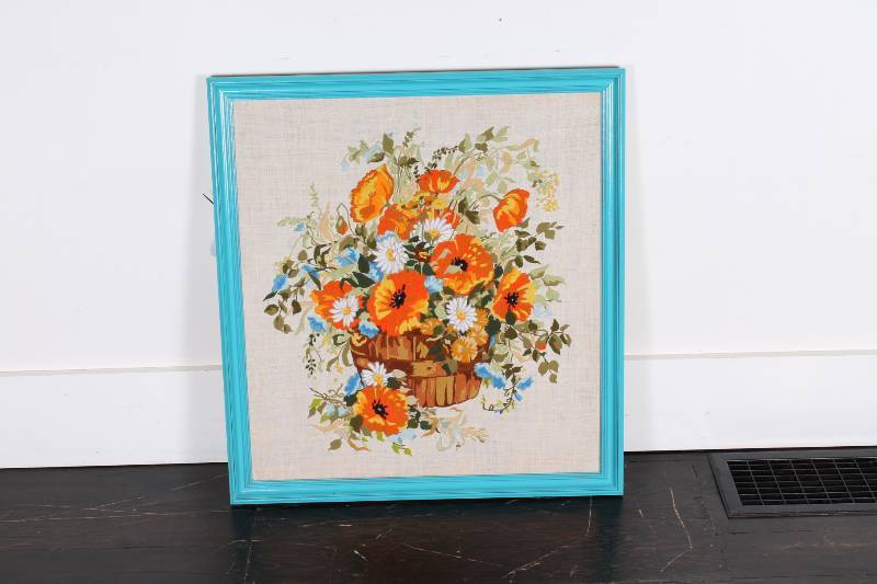lot 72 image: Large Vintage Floral Embroidery w ...
