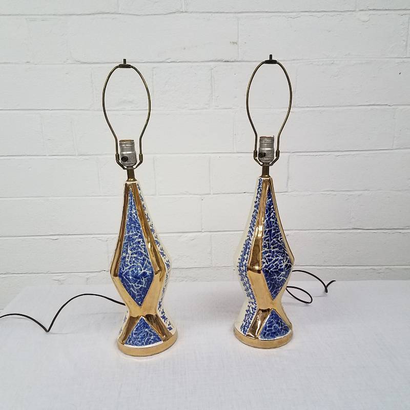 lot 122 image: Mid Century Modern Lamps (Blue- Cre...