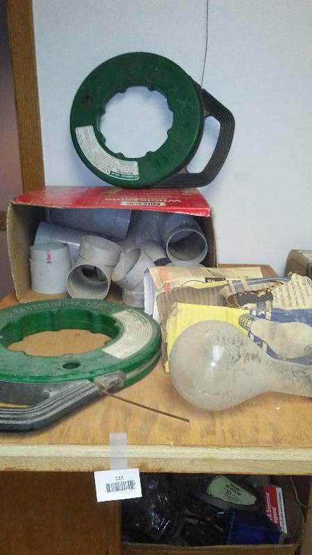 lot 123 image: Gas Exhaust Vent Parts, Greenlee Snakes (1) Large Base Bulb (1)