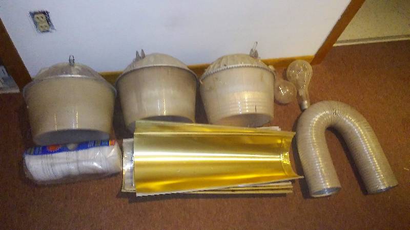 lot 172 image: Exterior Light Shades (4) Flexible Hose, Large Base Bulbs (2)