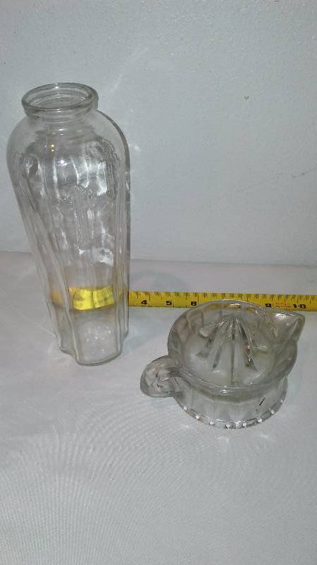 lot 19 image: Vintage Glass Juicer (Reamer No. 912443, Jan 6 1909) and Sanctuary Glass