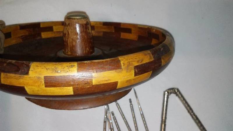 lot 31 image: Vintage Wood Nut Bowl and Picks