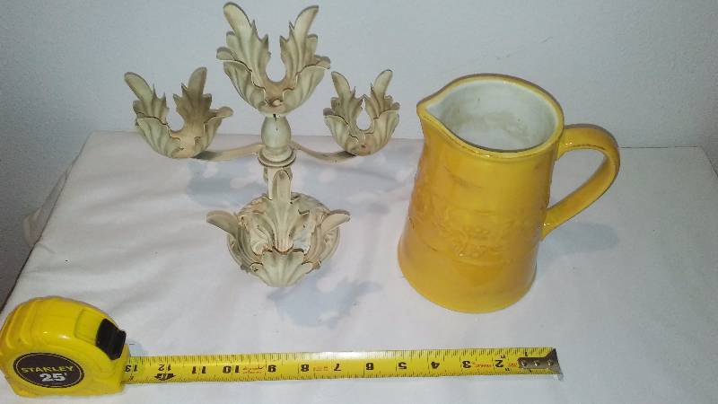 lot 33 image: FTD Floral Picture pitcher and Metal Candle Holder