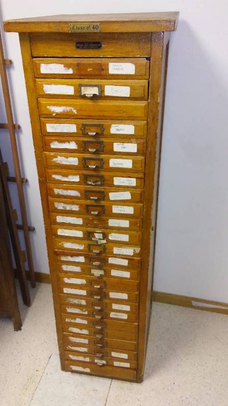 lot 51 image: Vintage Cabinet, Built by National Youth Administration of North Dakota, Class of 40.