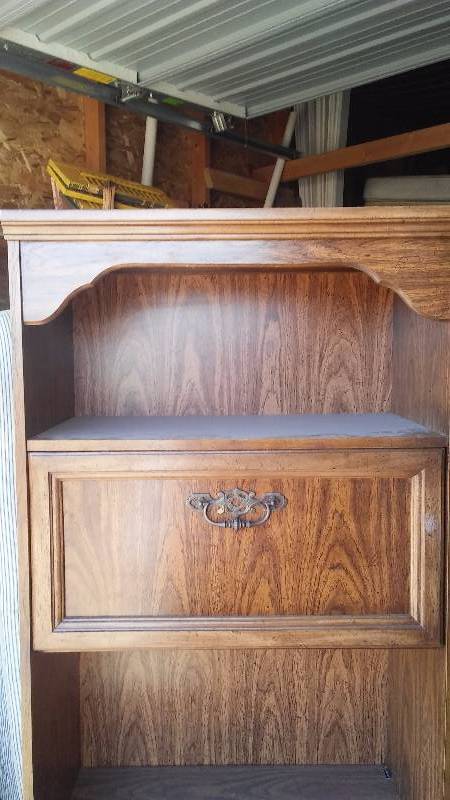 lot 188 image: Wood Shelf With double Doors and dropleaf door.