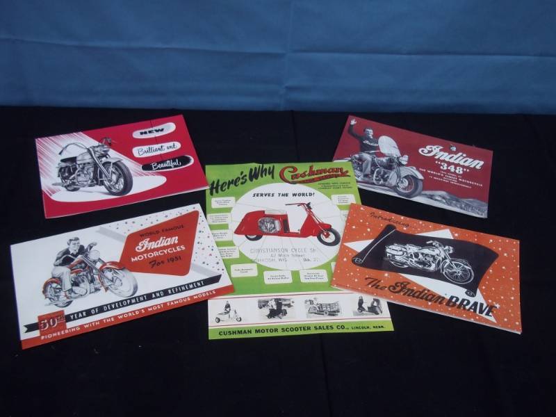 lot 28 image: Fantastic Collection of Indian Motorcycles & Cushman Reproduction Brochures