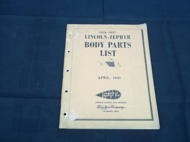lot 36 image: 1936-37 Lincoln Body Parts List