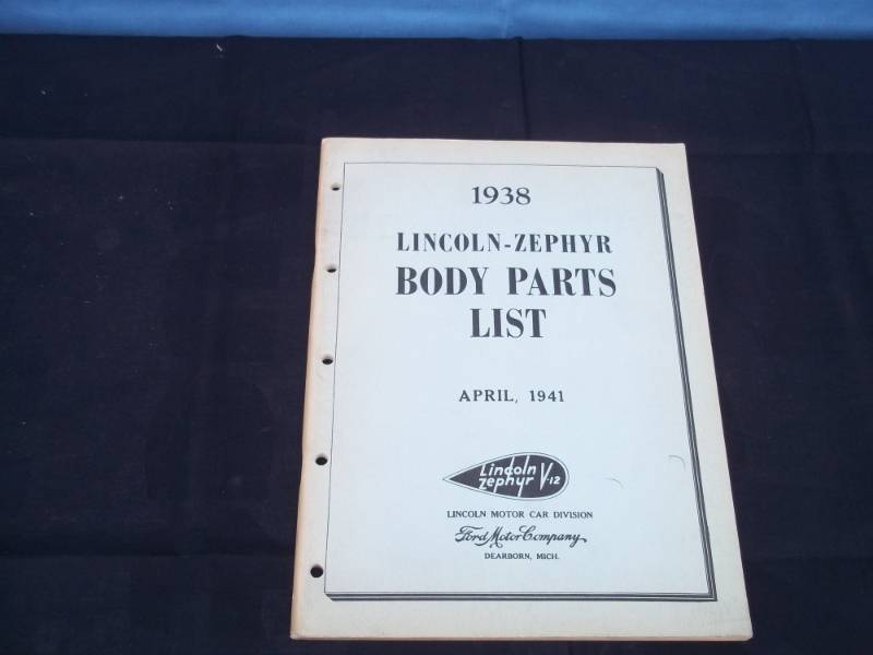 lot 37 image: 1938 Lincoln Body Parts List