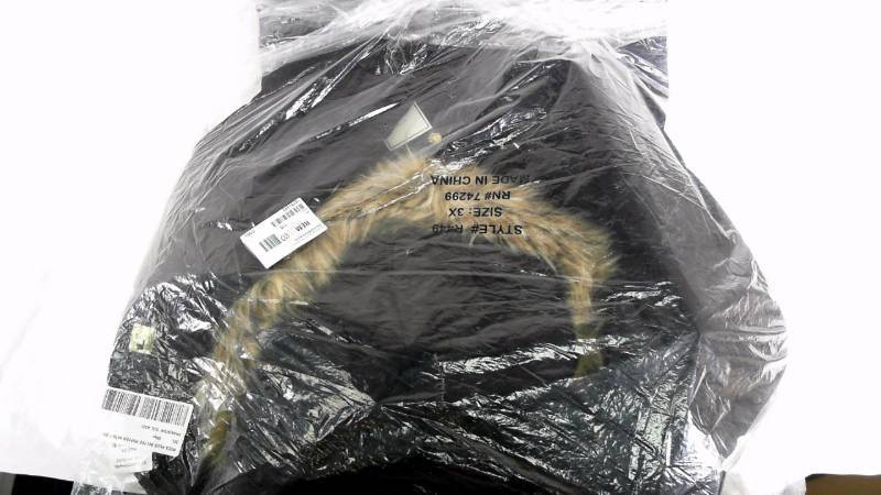 Womens ROCA PLUS BELTED PUFFER WITH FUR Black Coat  Jacket - Size 3XL