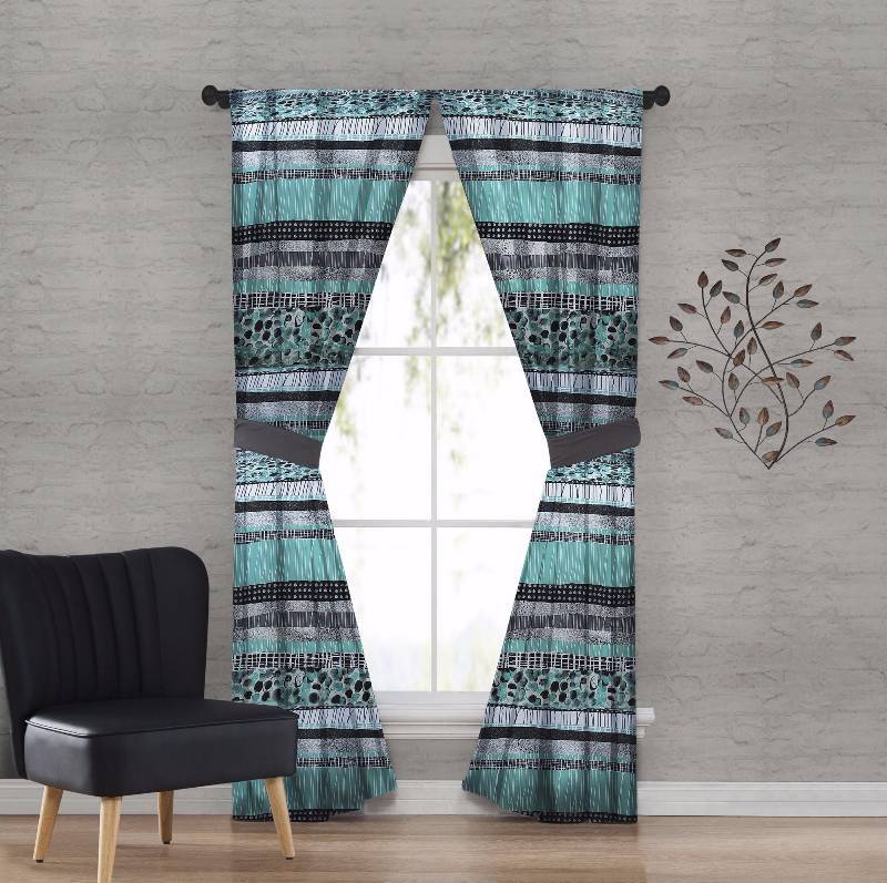 Lot of 3 Curtains - ALCOVE Cleo 4Pc Window Curtains Teal & Tie Dye Angels Panel Pair 84 x 84 & Tie Dye Angels.Valance 84x18