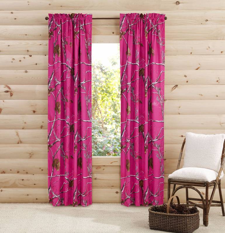Lot of 3 Curtains - Realtree Window Panels Bright Pink Curtains - 80 x 84 Panel Pair