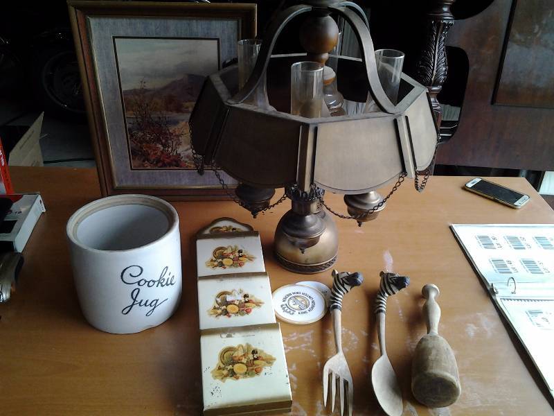 lot 49 image: Vintage Metal Ceiling Light Fixture, Wall Decor, Kitchen Related