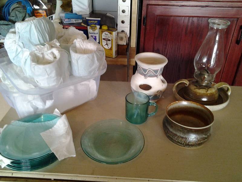 lot 56 image: Assorted Pottery, Service For 10-Teal Green Glass Plates & Mug Set