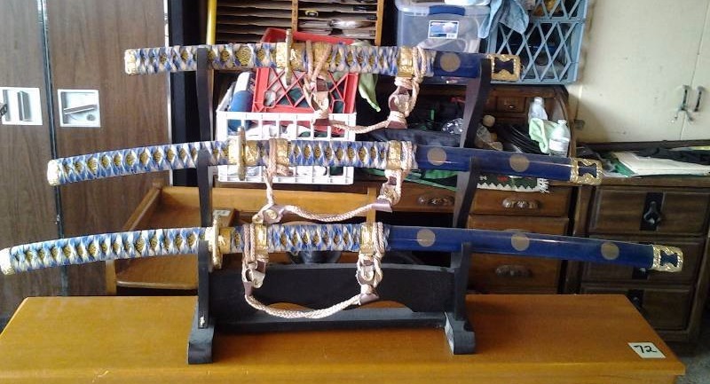 lot 95 image: 3-Fancy Swords With Stand